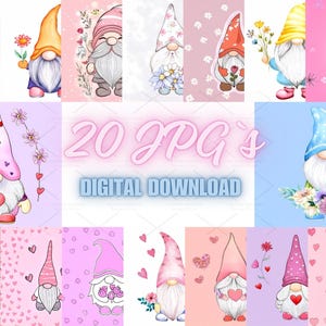 20 ilustraciones de gnomos cariñosos: archivo digital perfecto para tarjetas, pósteres y decoraciones, uso comercial, descarga digital instantánea / 10S-7