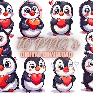 Schattige pinguïn met hart Clipart Valentijn bundel-10 hoge kwaliteit png's-, Paper Craft, wenskaarten, plakboekvoorraad, kinderkamer | 4S-36
