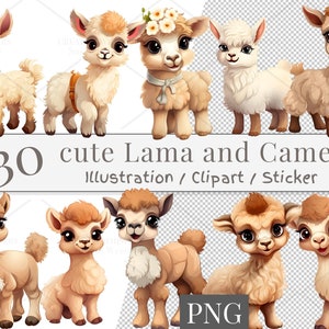 30 cute Lama and Camel Clipart Set, cute Lama Sticker, cute Camel Cartoon, sublimation design, sublimate Lama, sublimation sticker | 863