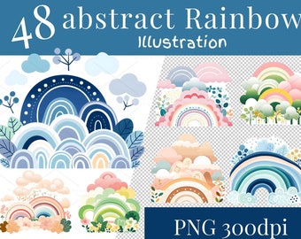 Watercolor Rainbow Clipart: Abstract Boho PNG Bundle (Digital Download)