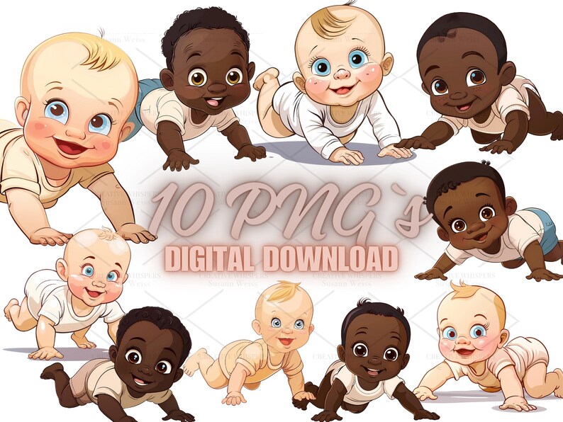 Baby Crawling Clipart Bundle: 10 PNG Stickers, Scrapbooking (digital ...