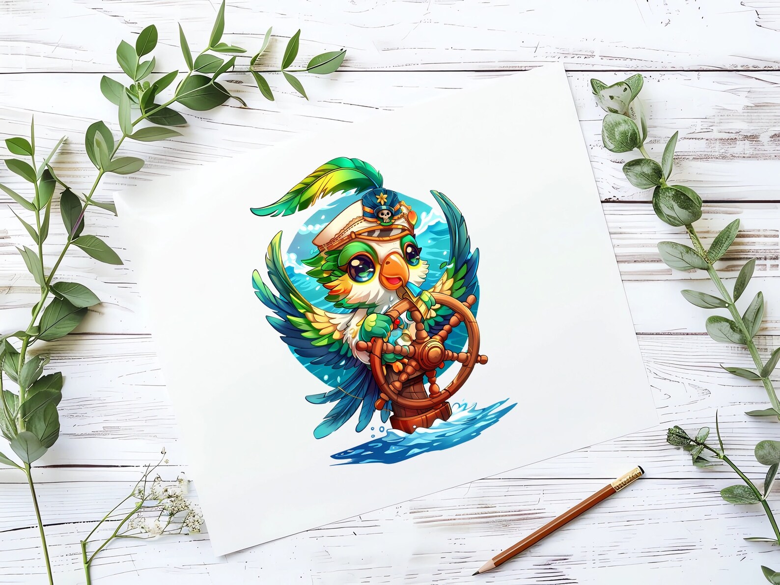Parrot Captain Clipart: Tropical Nautical Bird PNG (digital Download ...