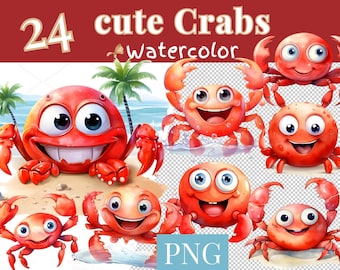 Cute Crab Clipart | Watercolor Sea Animal Illustrations (Digital Download)