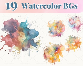 19 Vibrant Watercolor Splashes and Graphics Set, PNG, Watercolor Splatter Splash Background | 652