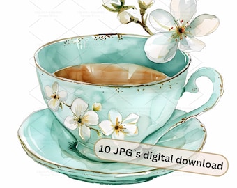 Watercolor Teacup Clipart Bundle: Floral Tea Cup Illustrations (Digital Download)