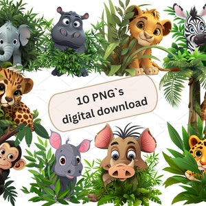 Schattige jungle dieren 3D-clipartbundel-10 hoge kwaliteit png's-, journaling, papercraft, wenskaarten, plakboekvoorraad, kinderkamer clipart 3S-3