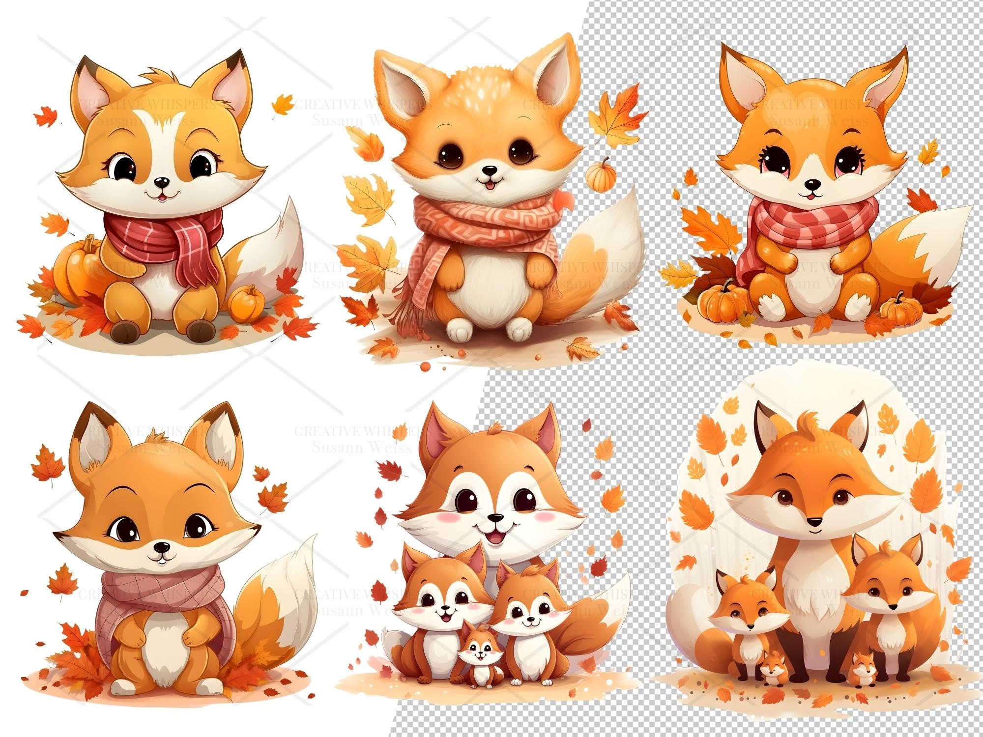 Digital Set of 30 Watercolor Cute Fox Autumn PNG Sticker - Etsy