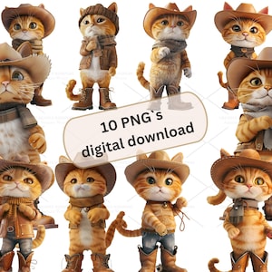 Schattige kat in laarzen 3D-clipartbundel-10 hoge kwaliteit png's: journaling, papierkunst, wenskaarten, plakboekvoorraad, knutselwerk | 3S-7