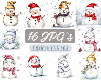 Watercolor Snowmen Clipart: Winter Holiday Art (Digital Download)