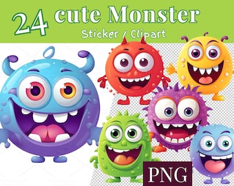 Cute Monster Clipart – Funny Cartoon PNG Bundle (Digital Download)