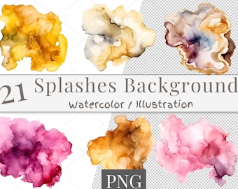 21 Vibrant colorful Watercolor Splashes and Graphics Set, Watercolor Splatter, Watercolor PNG, Watercolor Background