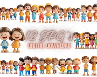 Smiling Children Clipart Bundle: Happy Cartoon Kids Illustrations (JPG Download 4000x4000px)