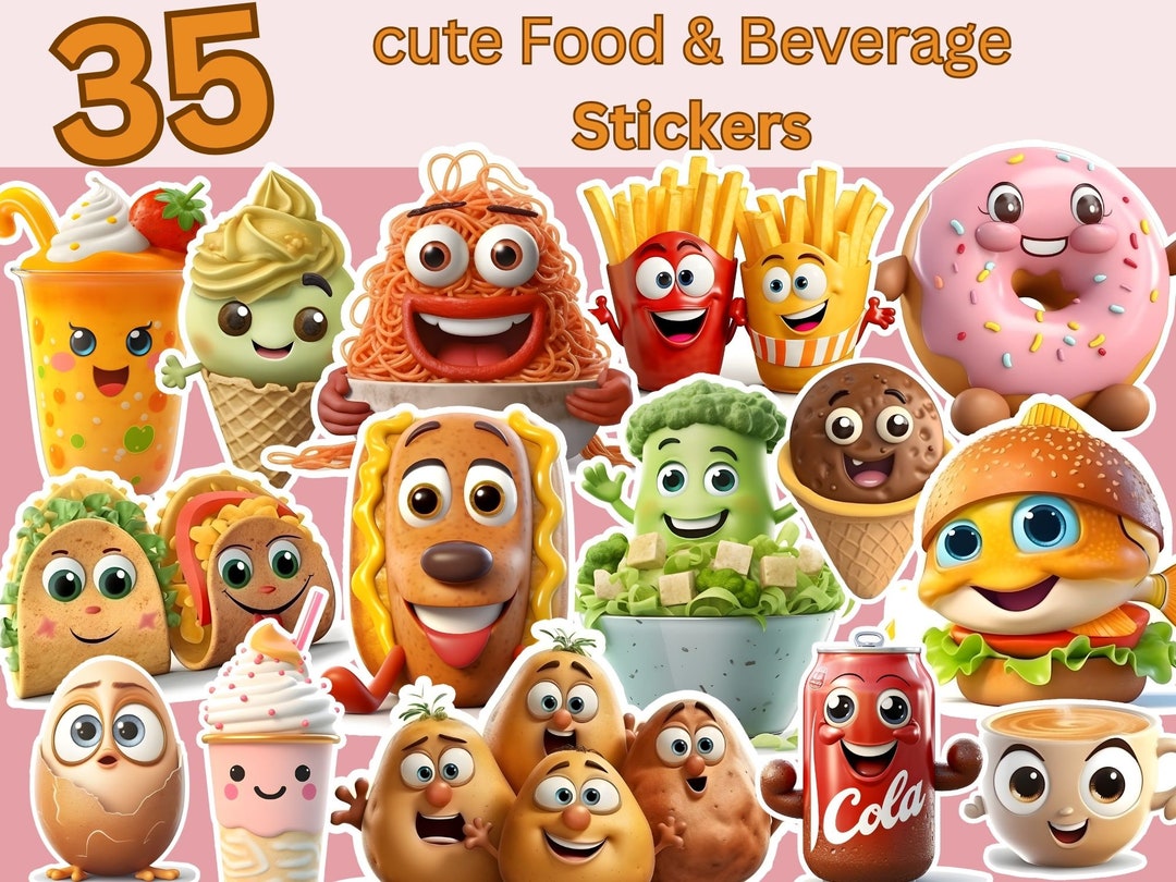 Digital Sticker Set With 35 Cute Food and Beverage Stickers | 663 - Etsy