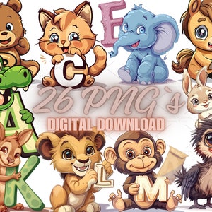 Schattige dieren alfabet Clipart abc bundel-26 hoge kwaliteit png's-, journaling, papierkunst, wenskaarten, plakboekvoorraad, kinderkamer | 4S-37