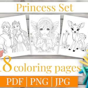 Princess Coloring Pages: Royal Fairytale Art (PDF, PNG, JPG Downloadable Sheets