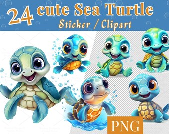 Cute Sea Turtle Clip Art Set, Colorful PNG, Sublimation Design (Digital Download)