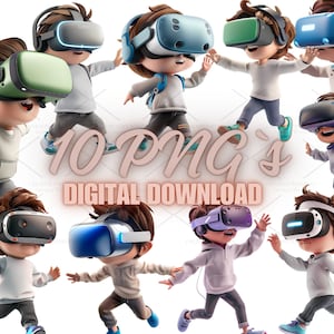 Süsser Junge mit vr headphone, cooles 3D Clipart Bundle- 10 hochwertige PNGs-, Journaling, Papiermodelle, Grußkarten, Scrapbook, Kinderzimmer | 4S-31