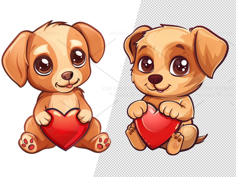Cute Dog Clipart Bundle – 10 Pngs, Heart Theme (digital Download) - Etsy