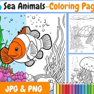 36 Sea Animals Coloring Pages for Kids Ocean Life Fun Digital Download | 647
