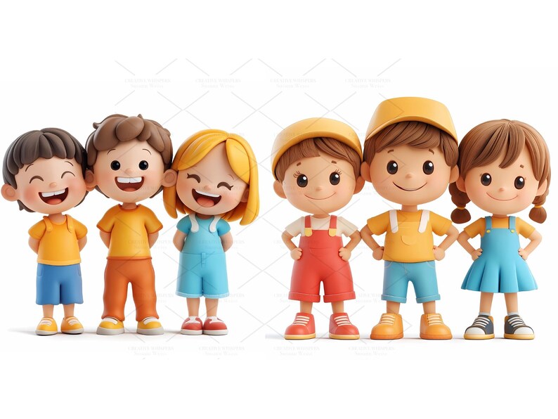 Smiling Children Clipart Bundle: Happy Cartoon Kids Illustrations (JPG ...