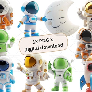 Leuke astronaut 3D-clipartbundel-10 hoge kwaliteit png's-, journaling, papierkunst, wenskaarten, plakboekvoorraad, knutselwerk | 3S-6