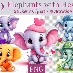 30 Digitale niedliche Elefant Clip Art Set, niedlicher Elefant Aufkleber, niedlicher Elefant bunt PNG, Sublimationsdesign, sublimieren Elefant - 803