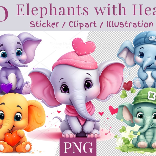 30 Digital cute Elephant Clip Art Set, cute Elephant Sticker, cute Elephant colorful PNG, sublimation design, sublimate Elephant