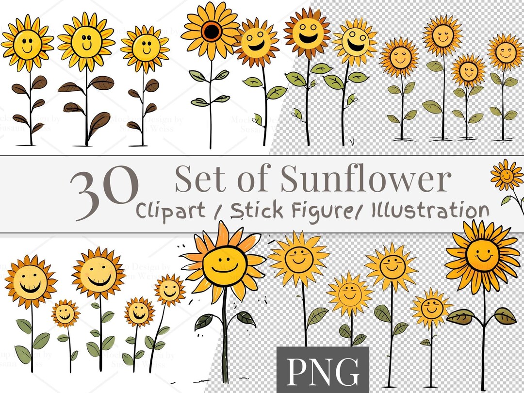 30 Sunflower Clip Art Set, (digital Download), Smiling Stick Figure ...