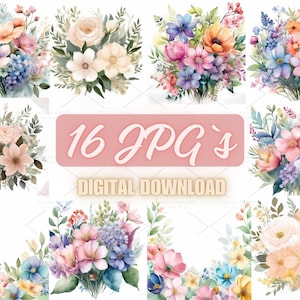 Spring Flower Bouquet Illustration: Watercolor Clipart (Digital Download)