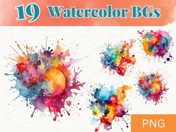 Watercolor Splashes: 19 Vibrant Graphics (PNG, 300dpi)