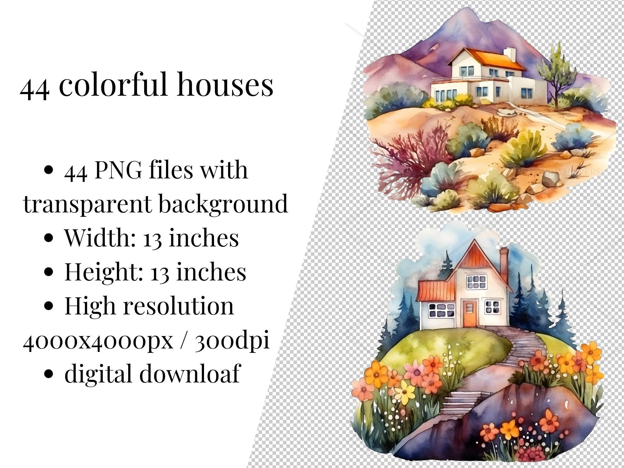 Watercolor House Clipart Bundle – 44 Cabin & Cottage PNG Files (digital ...