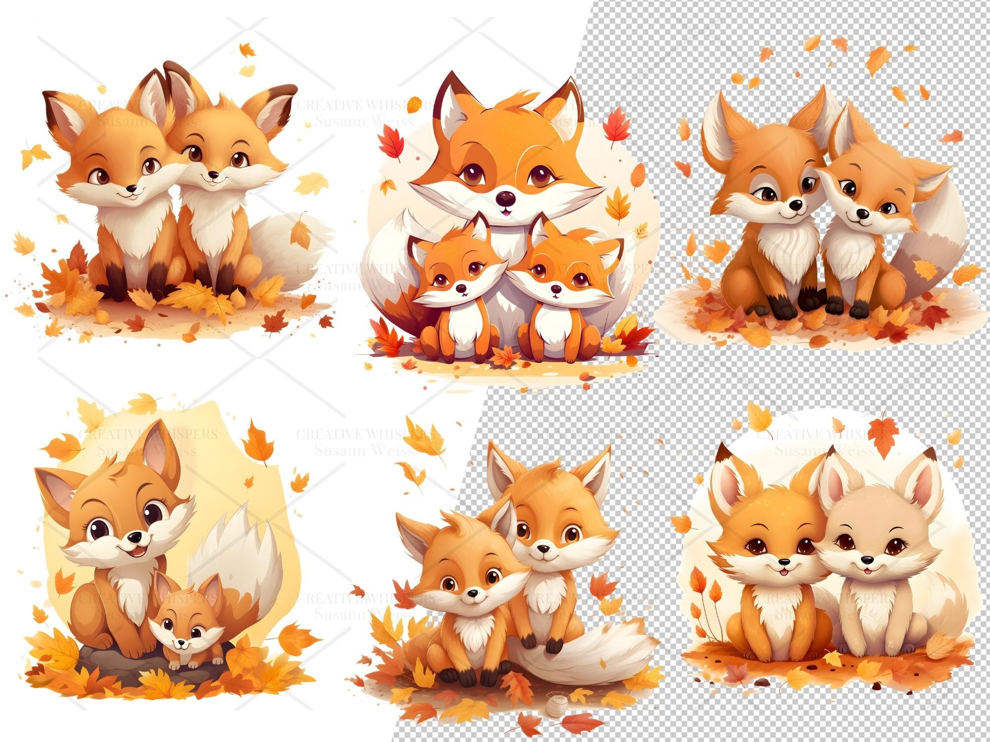 Digital Set of 30 Watercolor Cute Fox Autumn PNG Sticker - Etsy