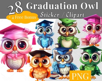 28 + 4 for free Digital cute graduation Owl Clipart Set, graduation Owl Sticker, PNG, sublimation design, sublimate owl, sublimation sticker