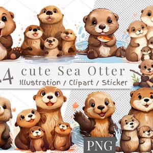 24 Cute Sea Otter PNG – Adorable Otter Clipart Bundle for Kids Room Decor, Stickers, Scrapbooking, Nursery Prints, Sublimation | 864