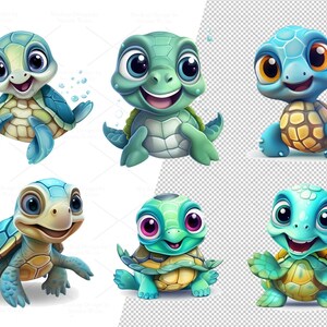 24 Digital Cute Sea Turtle Clip Art Set, Cute Sea Turtle Sticker, Cute ...