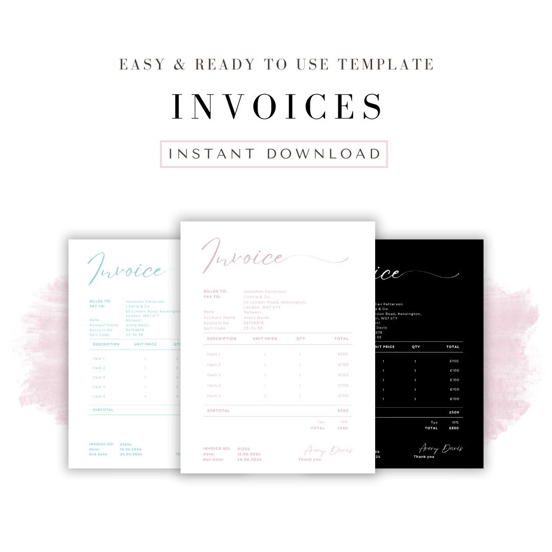 Invoice Template Editable for Small Business Instant Download - Etsy