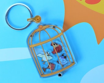 Cute Birdcage Refillable Shaker Keychain ~ Acrylic Charms, Openable, Bird, Cage Design, Fowl, Pet, Shaker, Fun Unique Gift