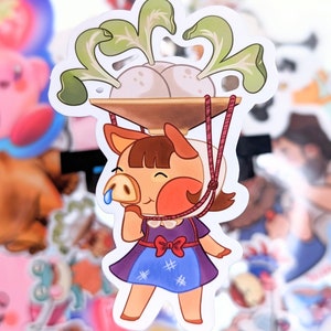 Sniffly Pig Turnip Farmer Sticker, Cute animal, Pig, Boar, ACNH, New Horizons, Vinyl Decal, Water Bottle, Laptop