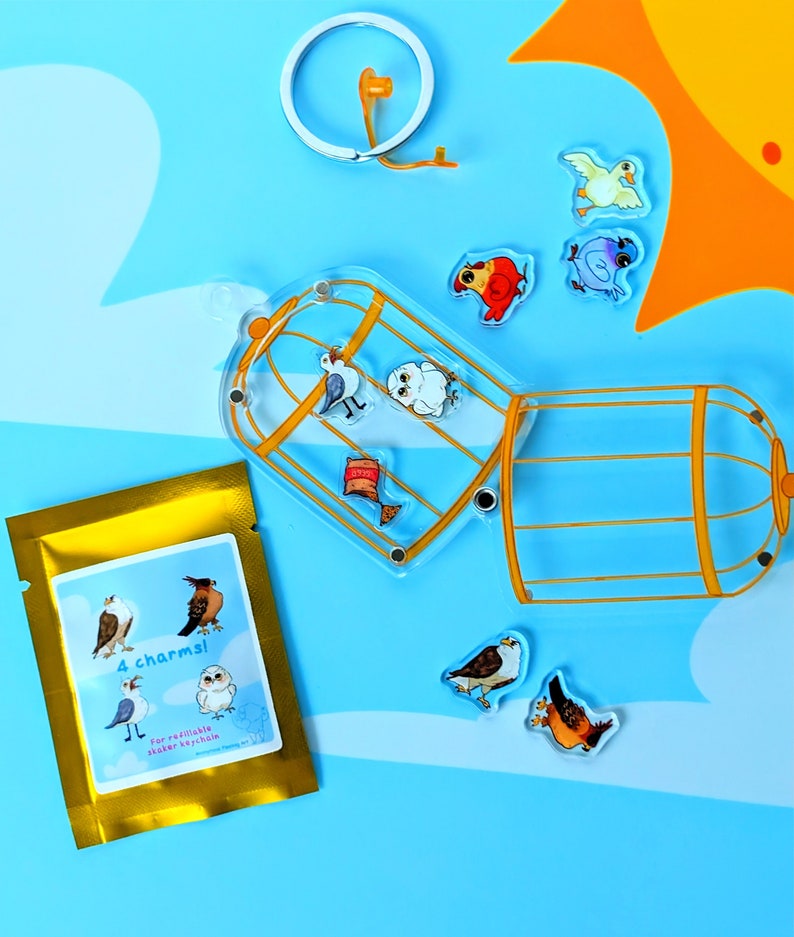Cute Birdcage Refillable Shaker Keychain ~ Acrylic Charms, Openable ...