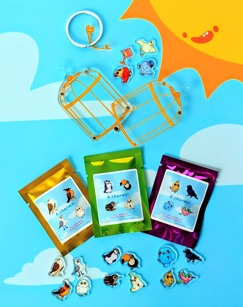 Cute Birdcage Refillable Shaker Keychain ~ Acrylic Charms, Openable ...