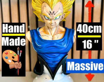 Giant Majin Vegeta Bust – Hand-Painted 3D Dragon Ball Statue (Sizes M & XL)