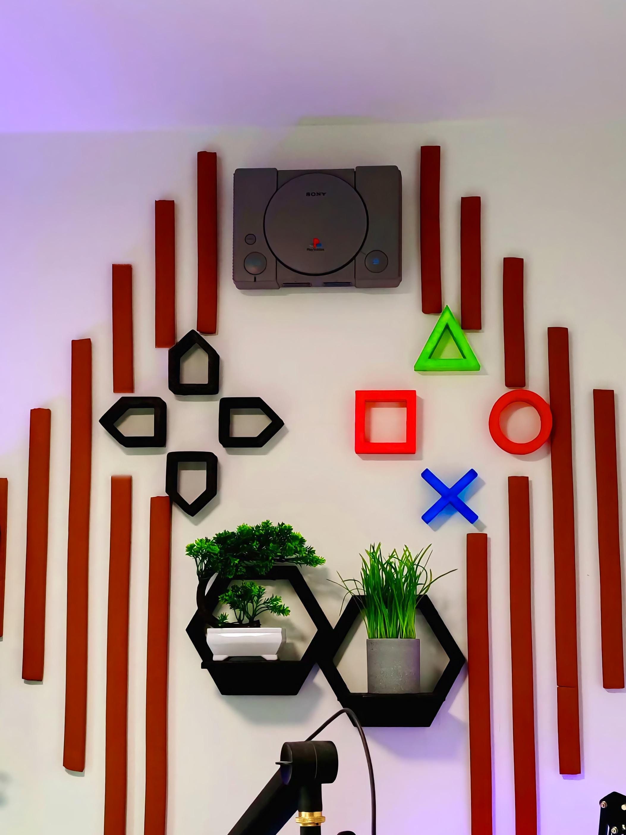 Giant PlayStation Wall Art - Iconic Buttons 3D Printed and Hand-Painted - Perfect for Gamer Desk or Game Room Decor