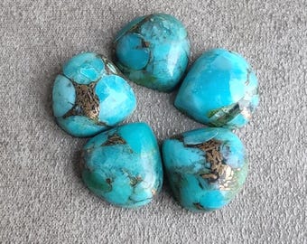 Blue Copper Turquoise Heart Cabochon: Natural Gemstone for Jewelry Making