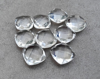 Crystal Quartz Cushion Cabochon: Checker Cut Gemstone