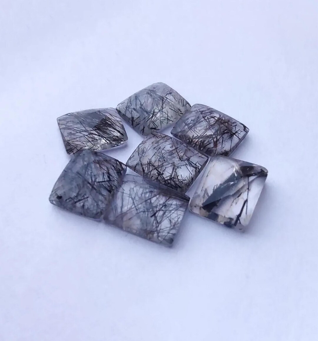 Stone Checker Pattern Natural Black Rutile Quartz Checker Cut Rectangle Gemstone Calibrated ...
