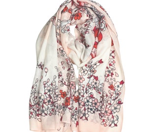 Cotton flower scarf for women, summer scarf, hijab, boho scarf, beach scarf