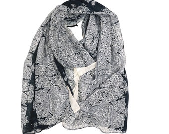 Black and white cotton scarf, scarf for women, boho scarf, beach scarf, summer soft scarf