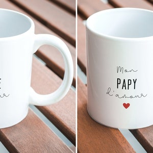 Mug personnalisé pour Papy/Mamie - Mon Papy/Ma Mamie d'amour en lettres élégantes et cœur rouge - Céramique de qualité supérieure