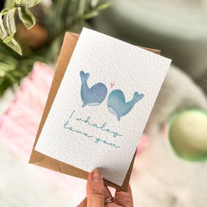 Je t'aime Whaley | Carte mignonne de baleine | Pour petit ami/petite amie | Anniversaire | Jeu de mots pour la Saint-Valentin | Mari | Femme