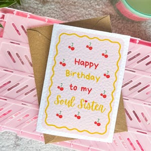 Soul Sister Birthday Card - Cherry Print Greeting Card for Sister, Cute Sister Birthday Gift